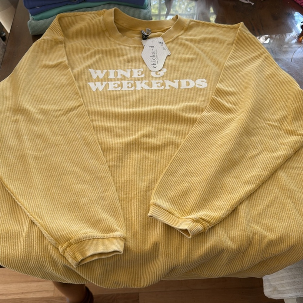 Yellow 'Wine & Weekends' Sweatshirt - Picture 2 of 3